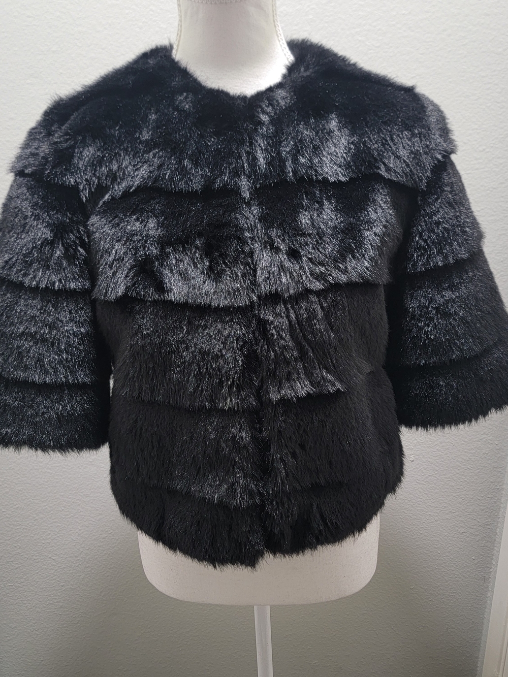 Black Faux Fur Short Cape Jacket